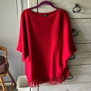 Red ponch type sweater fringes